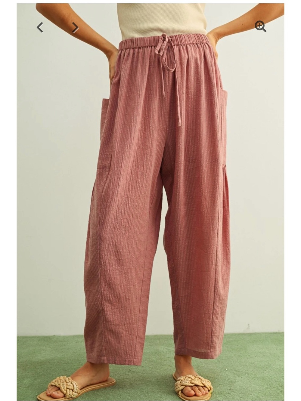 Mauve Drawstring Wide-Leg Cotton Pants